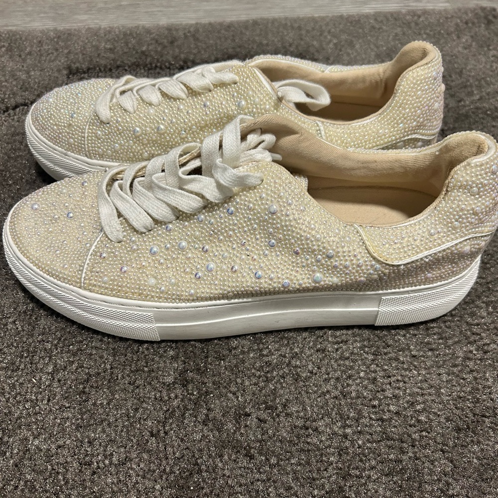 Betsey Johnson White Pearl Platform Sneakers